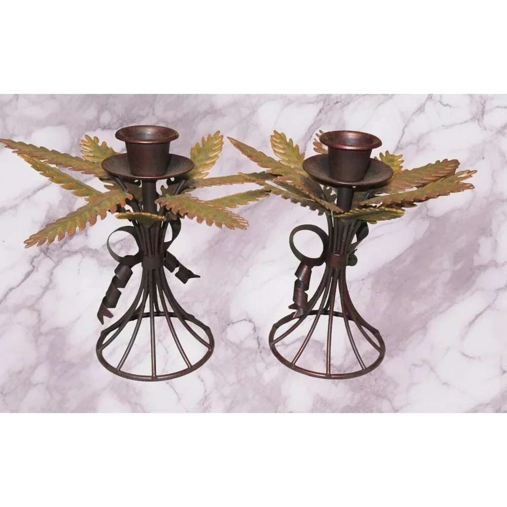 Russ Berrie Autumn Wheat Set Of 2 Candle Holders Vintage